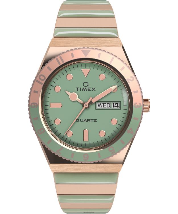 montres | Q Timex femmes Malibu - Montre à bracelet extensible en acier inoxydable de 36 mm R2F20338 ton doré rose/vert