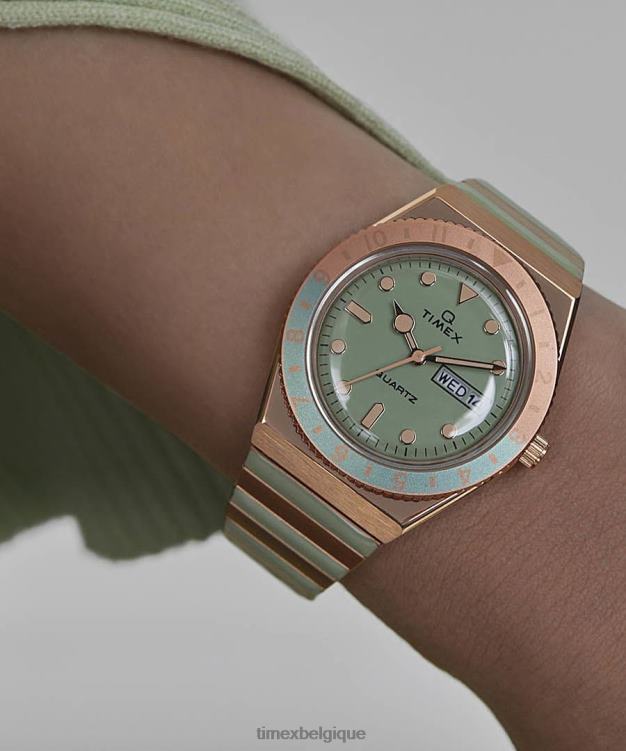 montres | Q Timex femmes Malibu - Montre à bracelet extensible en acier inoxydable de 36 mm R2F20338 ton doré rose/vert