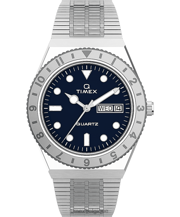 montres | Q Timex femmes Montre bracelet en acier inoxydable de 36 mm R2F20343 acier inoxydable/bleu