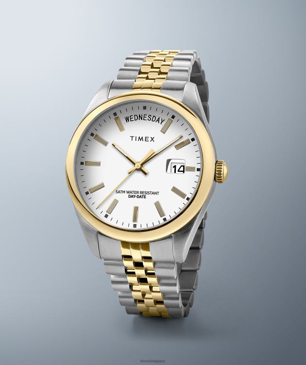 montres | Timex femmes Montre-bracelet Legacy en acier inoxydable de 36 mm avec jour et date R2F20365 bicolore/blanc