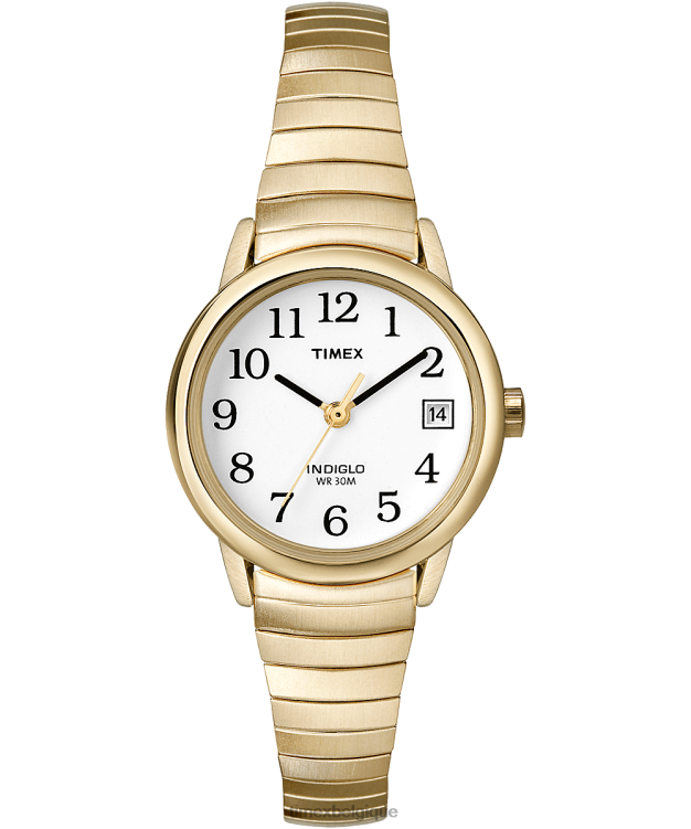 montres | Timex femmes montre à bracelet d'extension 25 mm facile à lire R2F20371 doré/blanc