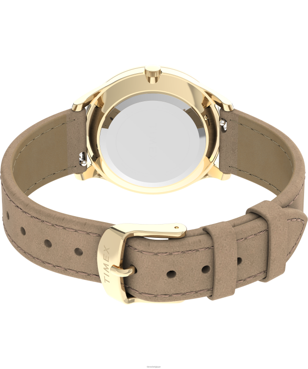 montres | Timex femmes montre à bracelet en cuir de 32 mm avec robe moderne R2F20386 doré/marron/blanc