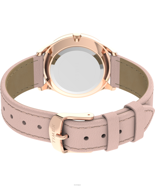 montres | Timex femmes montre moderne et facile à lire avec bracelet en cuir de 32 mm R2F20384 ton doré rose/rose/blanc