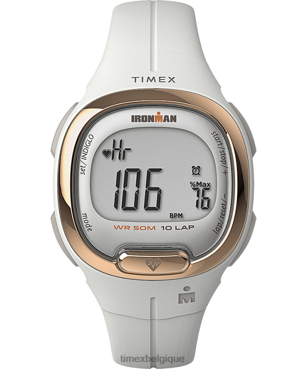 montres | Timex femmes montre d'activité et de fréquence cardiaque ironman heartfit transit+ avec bracelet en résine de 33 mm R2F20403 blanc/doré rose