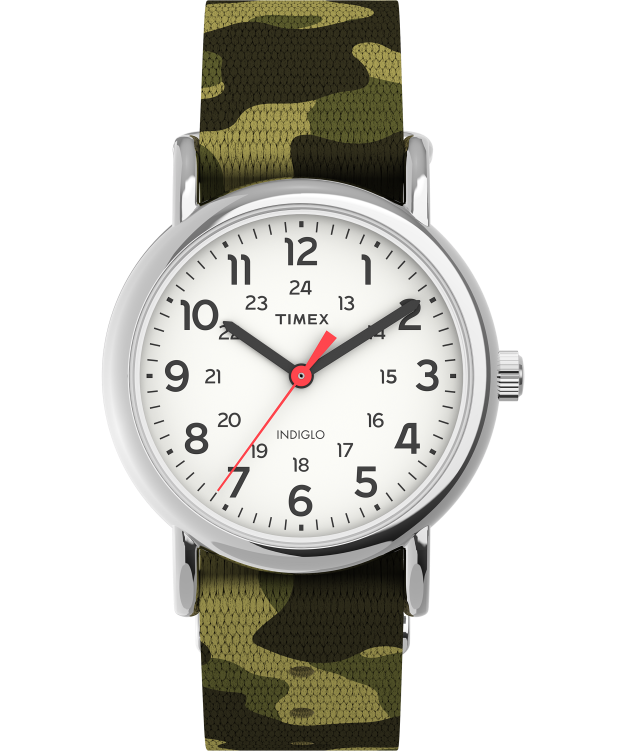 montres | Timex femmes montre Weekender avec bracelet en tissu de 31 mm R2F20391 argenté/vert/blanc