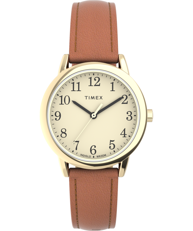 montres | Timex femmes montre à bracelet en cuir réglable unique de 30 mm facile à lire R2F20398 doré/marron/crème