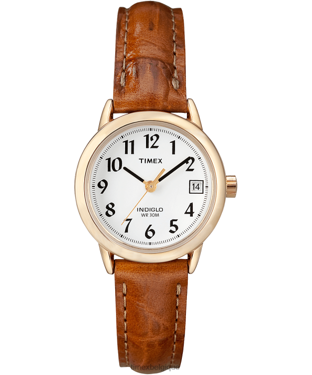 montres | Timex femmes montre facile à lire avec bracelet en cuir de 25 mm R2F20388 doré/marron/blanc