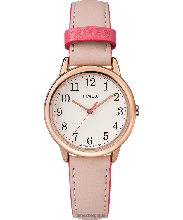 montres | Timex femmes montre facile à lire color pop avec bracelet en cuir de 30 mm R2F20390 ton doré rose/rose/crème