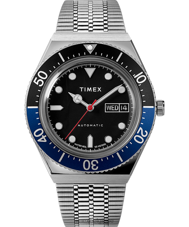 montres | Timex Hommes montre bracelet en acier inoxydable m79 automatique 40 mm R2F2048 acier inoxydable/noir/bleu
