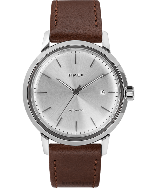 montres | Timex Hommes montre marlin automatique 40 mm avec bracelet en cuir R2F2056 marron/argenté