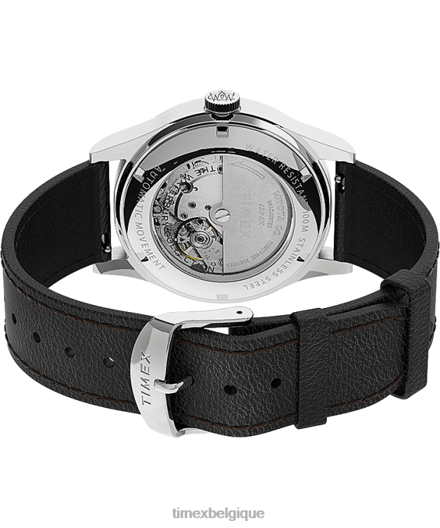 montres | Timex Hommes montre waterbury traditionnelle automatique avec bracelet en cuir de 39 mm R2F2058 acier inoxydable/noir/argenté