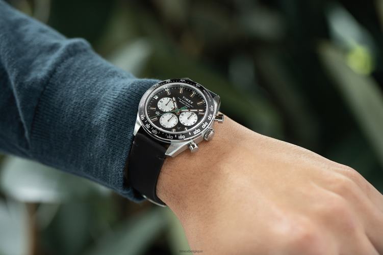 montres | Timex Hommes Montre chronographe Waterbury 41 mm avec bracelet en cuir R2F2091 acier inoxydable/noir/bleu