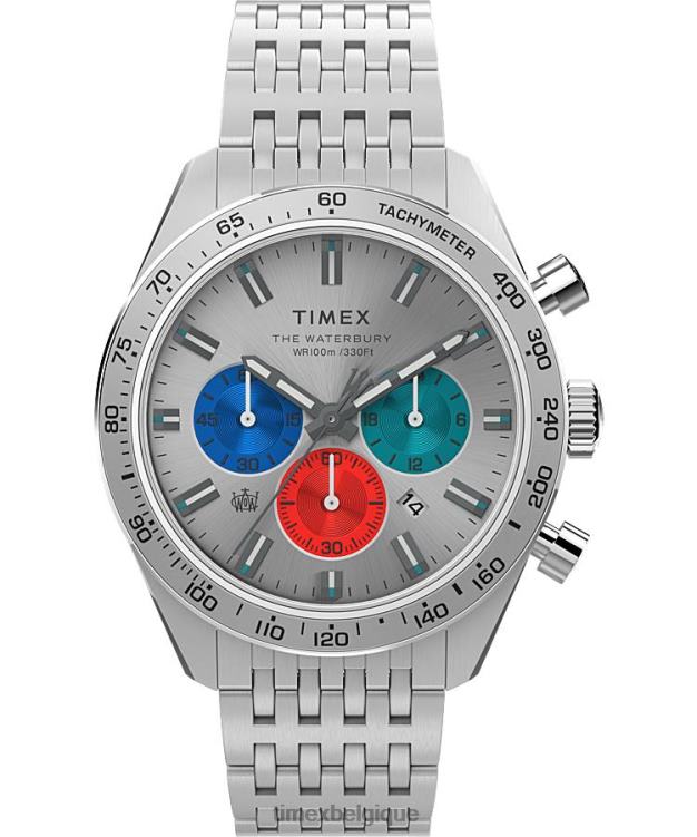 montres | Timex Hommes Montre chronographe Waterbury 41 mm en acier inoxydable R2F2089 acier inoxydable/ton argenté