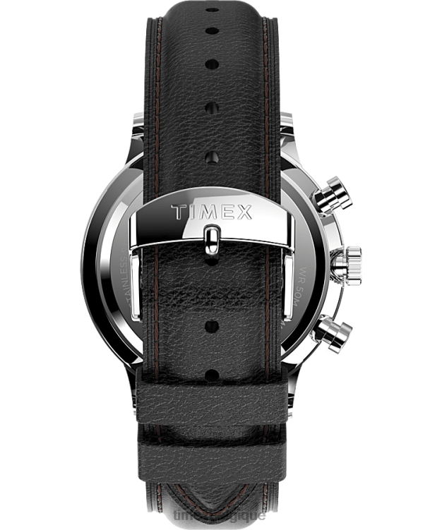 montres | Timex Hommes Montre chronographe classique Waterbury avec bracelet en cuir de 40 mm R2F20106 acier inoxydable/noir/blanc