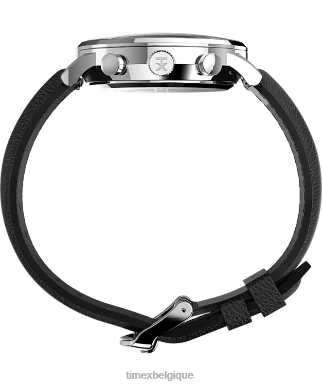 montres | Timex Hommes Montre chronographe classique Waterbury avec bracelet en cuir de 40 mm R2F2087 acier inoxydable/noir