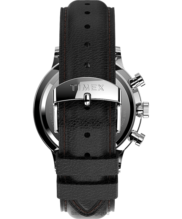 montres | Timex Hommes Montre chronographe classique Waterbury avec bracelet en cuir de 40 mm R2F2087 acier inoxydable/noir