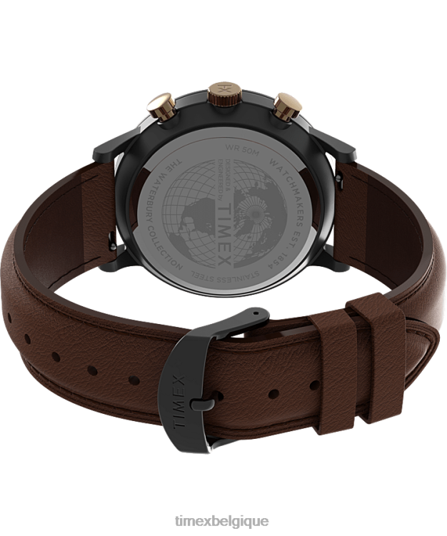 montres | Timex Hommes Montre chronographe classique Waterbury avec bracelet en cuir de 40 mm R2F2092 bronze/marron/bleu