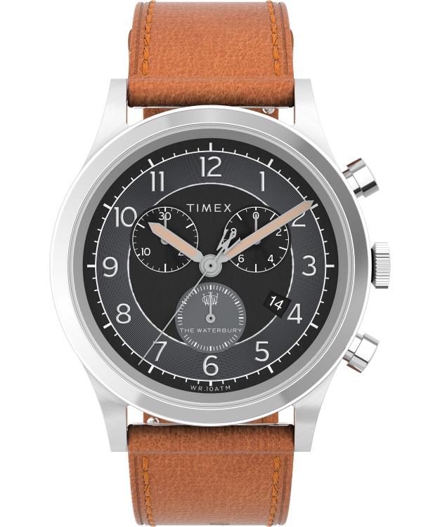montres | Timex Hommes Montre chronographe traditionnelle Waterbury avec bracelet en cuir de 42 mm R2F2082 beige/noir