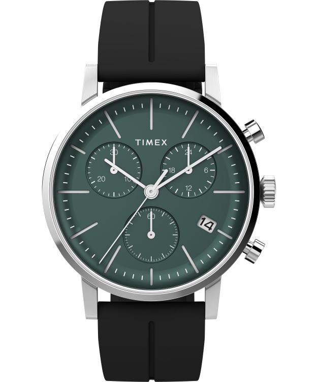 montres | Timex Hommes montre chronographe Midtown 40 mm avec bracelet en caoutchouc synthétique R2F2085 acier inoxydable/noir/vert