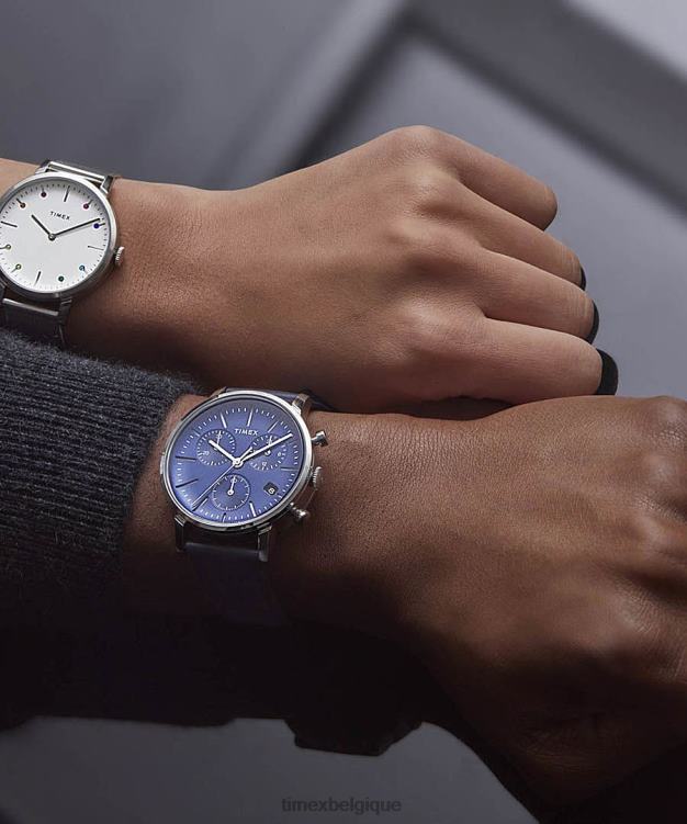 montres | Timex Hommes montre chronographe Midtown 40 mm avec bracelet en cuir R2F2093 acier inoxydable/marron/blanc