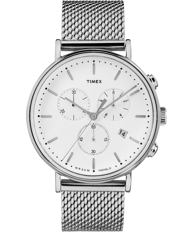 montres | Timex Hommes montre chronographe fairfield à bracelet en maille de 41 mm R2F20104 argenté/blanc