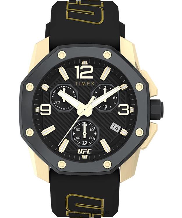 montres | Timex Hommes montre chronographe icône ufc 45 mm bracelet en silicone R2F20107 doré/noir