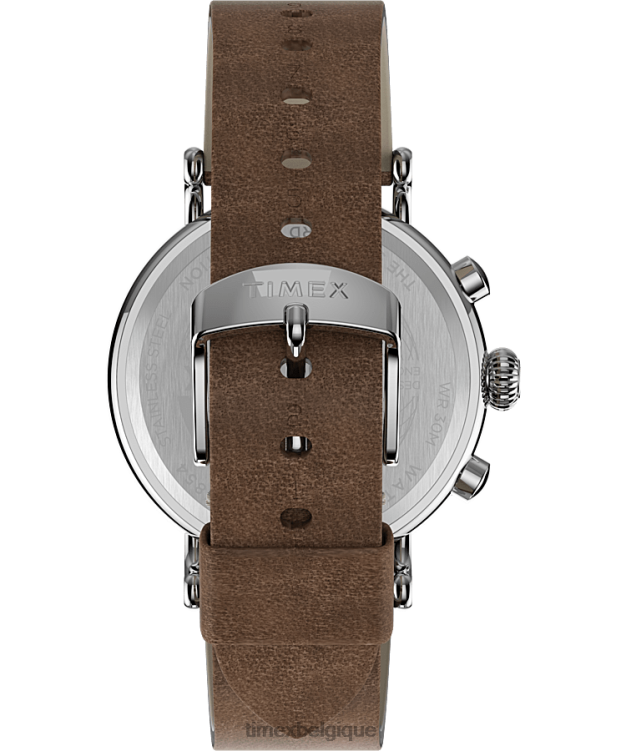 montres | Timex Hommes montre chronographe standard 41 mm avec bracelet en cuir R2F20102 argenté/marron/bleu