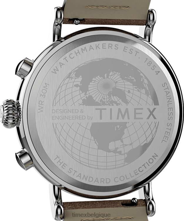 montres | Timex Hommes montre chronographe standard 41 mm avec bracelet en cuir R2F20102 argenté/marron/bleu