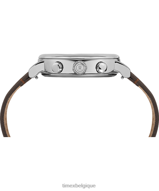 montres | Timex Hommes montre chronographe standard 41 mm avec bracelet en cuir R2F2090 argenté/marron/crème