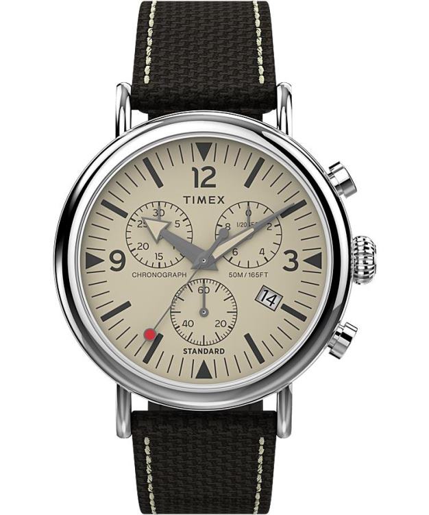 montres | Timex Hommes montre chronographe standard 41 mm avec bracelet en tissu R2F2095 argenté/marron/crème