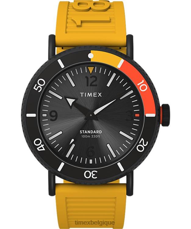 montres | Timex Hommes montre de plongée standard 43 mm avec bracelet en résine écologique R2F20105 argenté/jaune/noir/autre