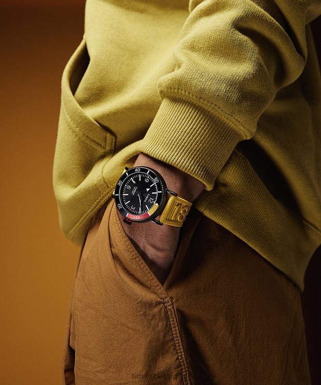 montres | Timex Hommes montre de plongée standard 43 mm avec bracelet en résine écologique R2F20105 argenté/jaune/noir/autre
