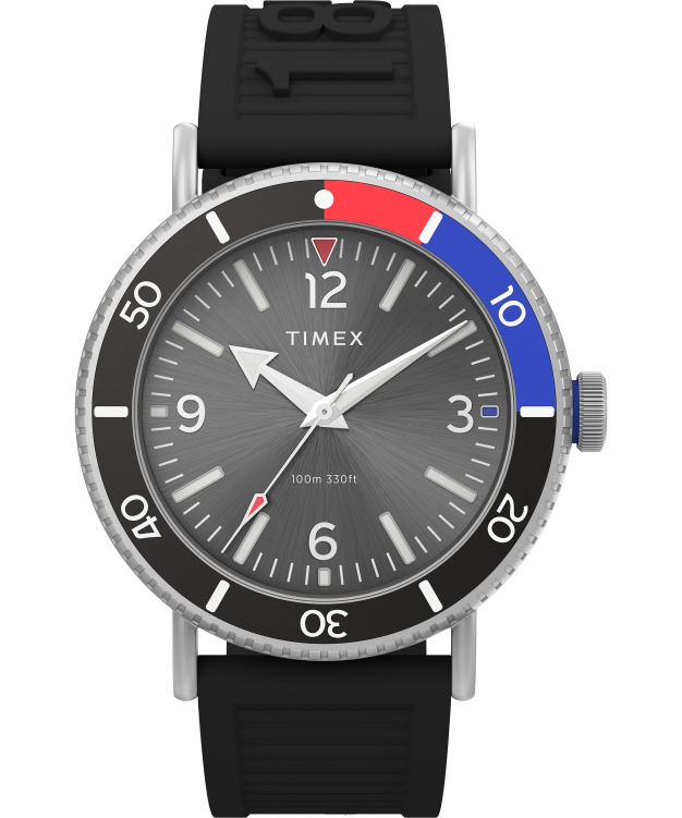montres | Timex Hommes montre de plongée standard 43 mm avec bracelet en résine écologique R2F2099 argenté/noir/autre