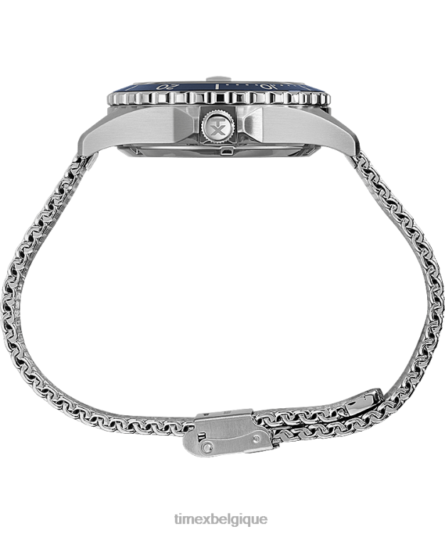 montres | Timex Hommes Montre Navi XL automatique à bracelet en maille d'acier inoxydable de 41 mm R2F2028 acier inoxydable/bleu