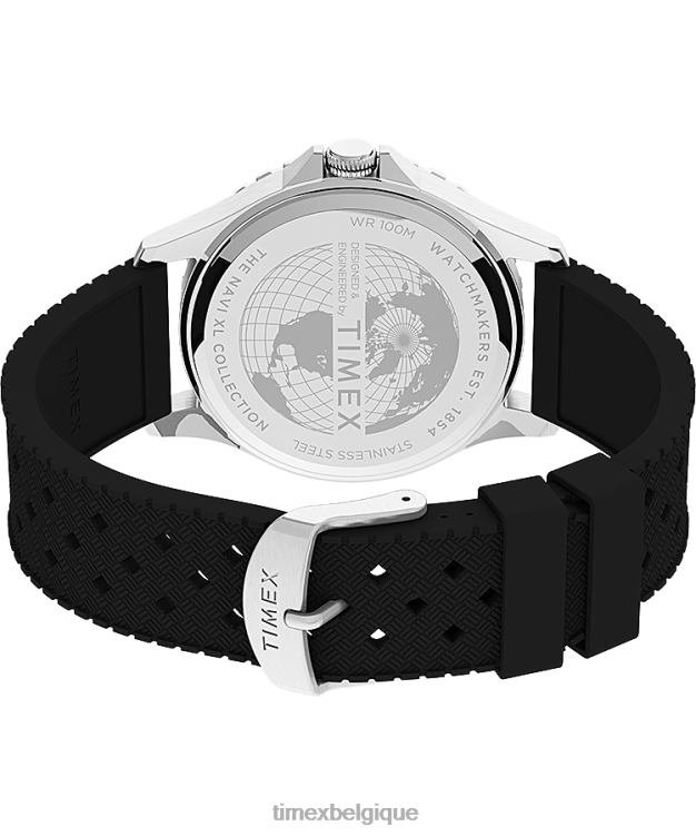 montres | Timex Hommes montre navi xl 41 mm avec bracelet en caoutchouc synthétique R2F206 acier inoxydable/noir/bleu