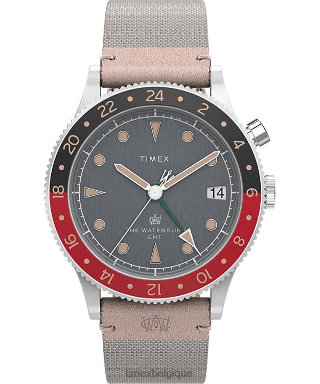 montres | Timex Hommes montre waterbury traditionnelle gmt 39 mm avec bracelet en matériaux mixtes R2F204 acier inoxydable/blanc/noir