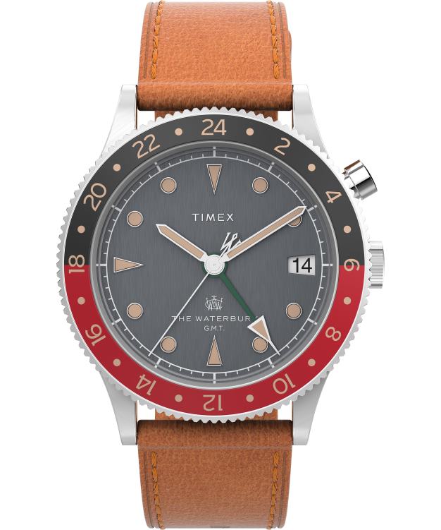 montres | Timex Hommes montre waterbury traditionnelle gmt 39 mm bracelet en cuir R2F2011 beige/noir