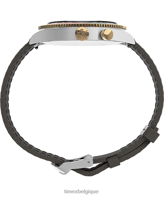 montres | Timex Hommes montre waterbury traditionnelle gmt 39 mm bracelet en cuir R2F205 acier inoxydable/marron/bleu