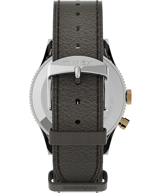 montres | Timex Hommes montre waterbury traditionnelle gmt 39 mm bracelet en cuir R2F205 acier inoxydable/marron/bleu