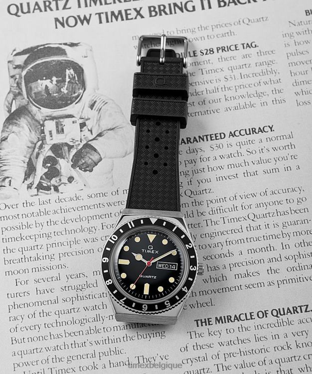 montres | Q Timex Hommes Montre avec bracelet en caoutchouc synthétique de 38 mm R2F2075 acier inoxydable/noir