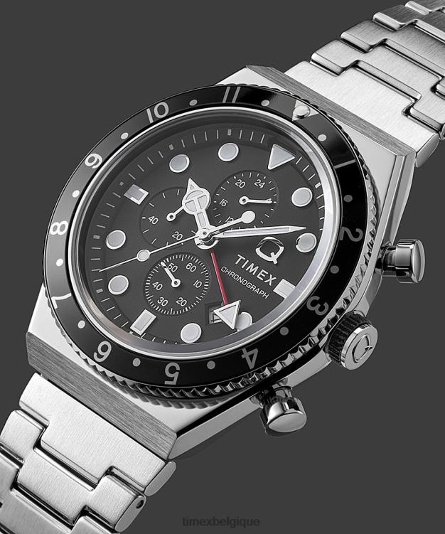montres | Q Timex Hommes Montre chronographe à trois fuseaux horaires, bracelet en acier inoxydable de 40mm R2F2061 acier inoxydable/noir/autre