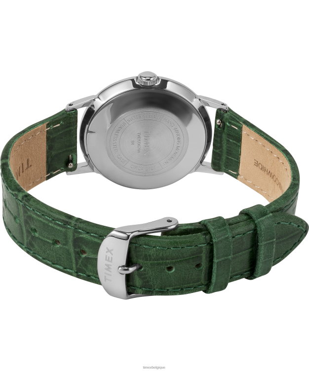 montres | Timex Hommes montre Marlin à remontage manuel avec cadran californien et bracelet en cuir de 34 mm R2F2068 acier inoxydable/vert/blanc