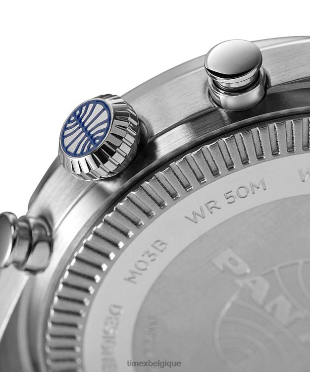 montres | Timex x Hommes montre chronographe pan am 42 mm avec bracelet en cuir R2F2080 acier inoxydable/marron/bleu