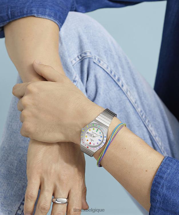 montres | Q Timex Hommes montre à bracelet extensible en acier inoxydable arc-en-ciel de 36 mm R2F20152 argenté