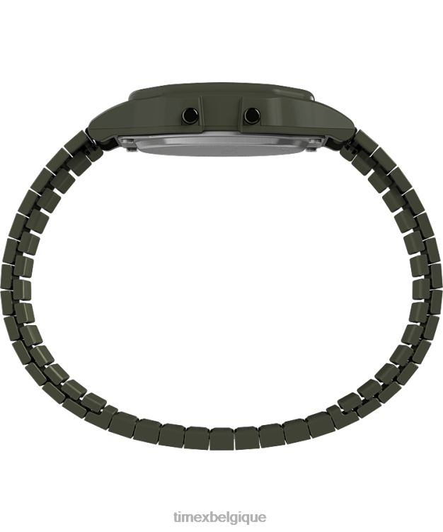 montres | Timex Hommes Montre à bracelet extensible en acier inoxydable T80 de 34 mm avec un ajustement parfait R2F20169 acier inoxydable/vert