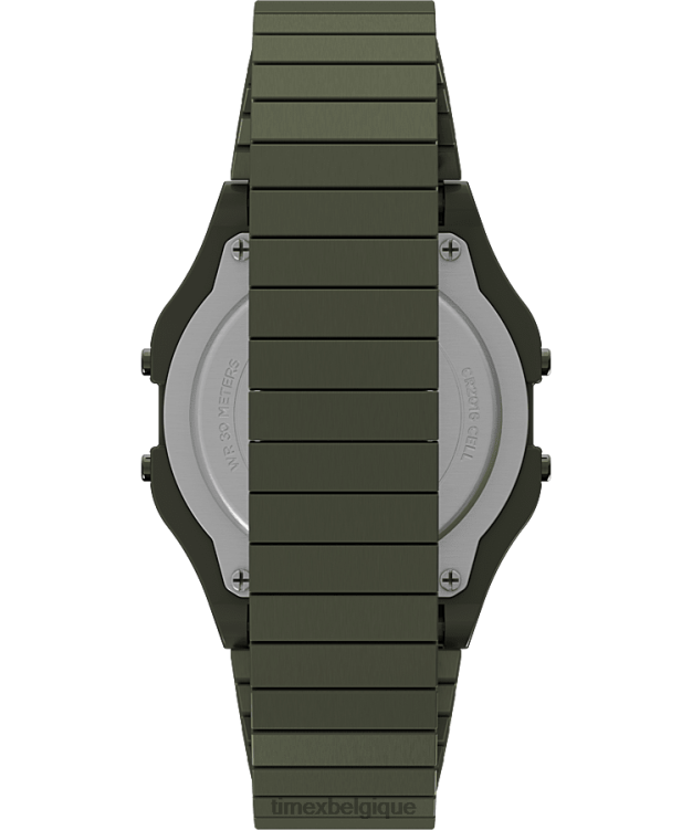 montres | Timex Hommes Montre à bracelet extensible en acier inoxydable T80 de 34 mm avec un ajustement parfait R2F20169 acier inoxydable/vert