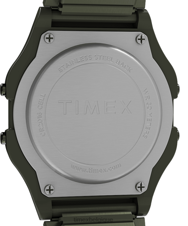 montres | Timex Hommes Montre à bracelet extensible en acier inoxydable T80 de 34 mm avec un ajustement parfait R2F20169 acier inoxydable/vert