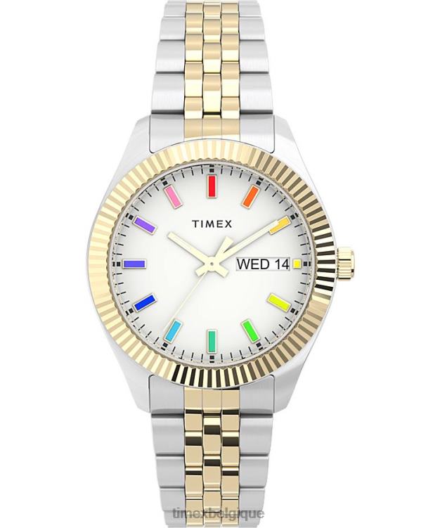 montres | Timex Hommes montre-bracelet en acier inoxydable Legacy Rainbow de 36 mm R2F20155 bicolore/blanc