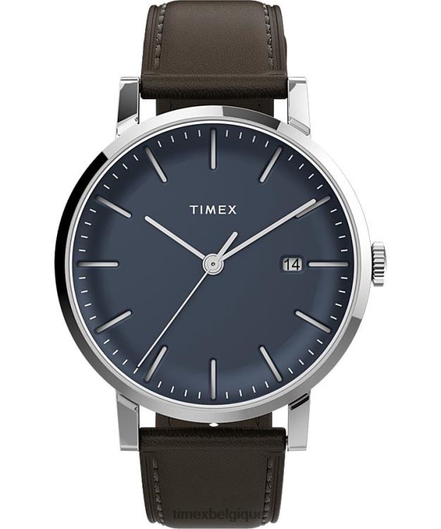 montres | Timex Hommes montre-bracelet en acier inoxydable Midtown de 38 mm R2F20145 acier inoxydable/marron/bleu
