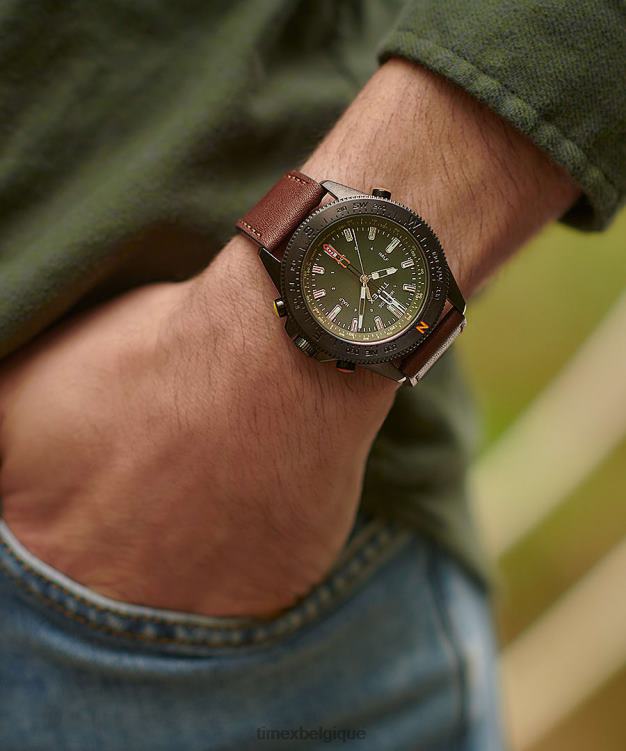 montres | Timex Hommes Montre Expédition North Tide-Temp-Compass 43 mm avec bracelet en cuir écologique R2F20226 bronze/marron/vert